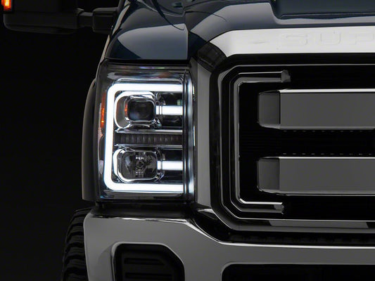 Raxiom LED Projector Headlights with Switchback Turn Signals; Chrome Housing; Clear Lens (11-16 F-250 Super Duty)