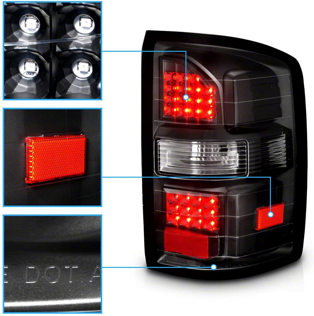 Raxiom Axial Series LED Tail Lights; Black Housing; Clear Lens (14-18 Sierra 1500 w/ Factory Halogen Tail Lights)