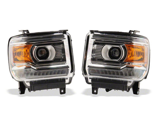 Raxiom LED DRL Bar Factory Style Headlights; Chrome Housing; Clear Lens (15-19 Sierra 3500 HD w/ Factory Halogen Headlights)