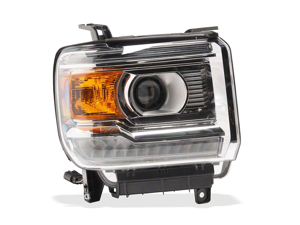 Raxiom LED DRL Bar Factory Style Headlights; Chrome Housing; Clear Lens (15-19 Sierra 3500 HD w/ Factory Halogen Headlights)