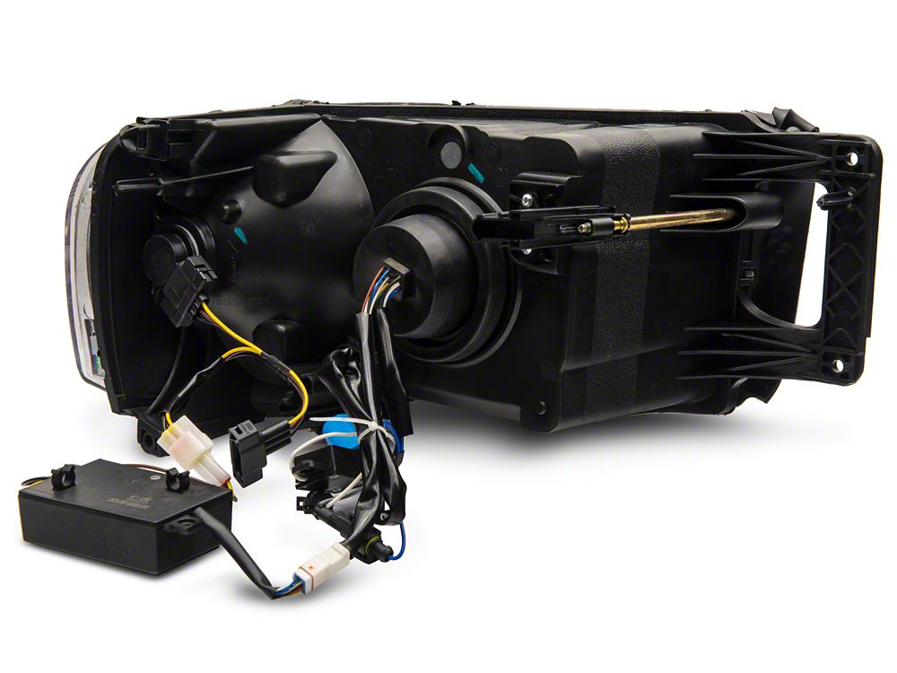 Raxiom Axial Series LED Projector Headlights with Sequential LED Bar; Black Housing; Clear Lens (03-05 RAM 3500)