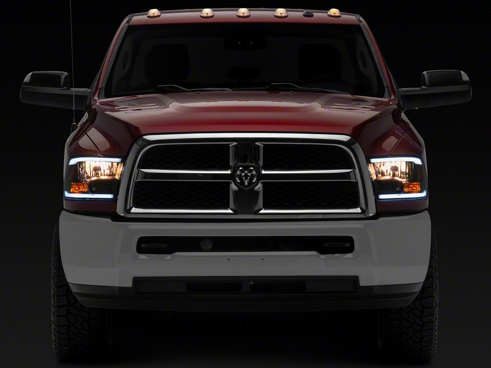 Raxiom Axial Series Headlights with LED Bar; Black Housing; Clear Lens (10-18 RAM 3500 w/ Factory Halogen Non-Projector Headlights)