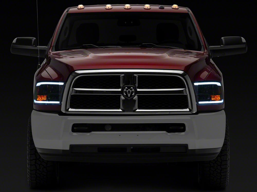 Raxiom Axial Series Headlights with LED Bar; Black Housing; Clear Lens (10-18 RAM 3500 w/ Factory Halogen Non-Projector Headlights)