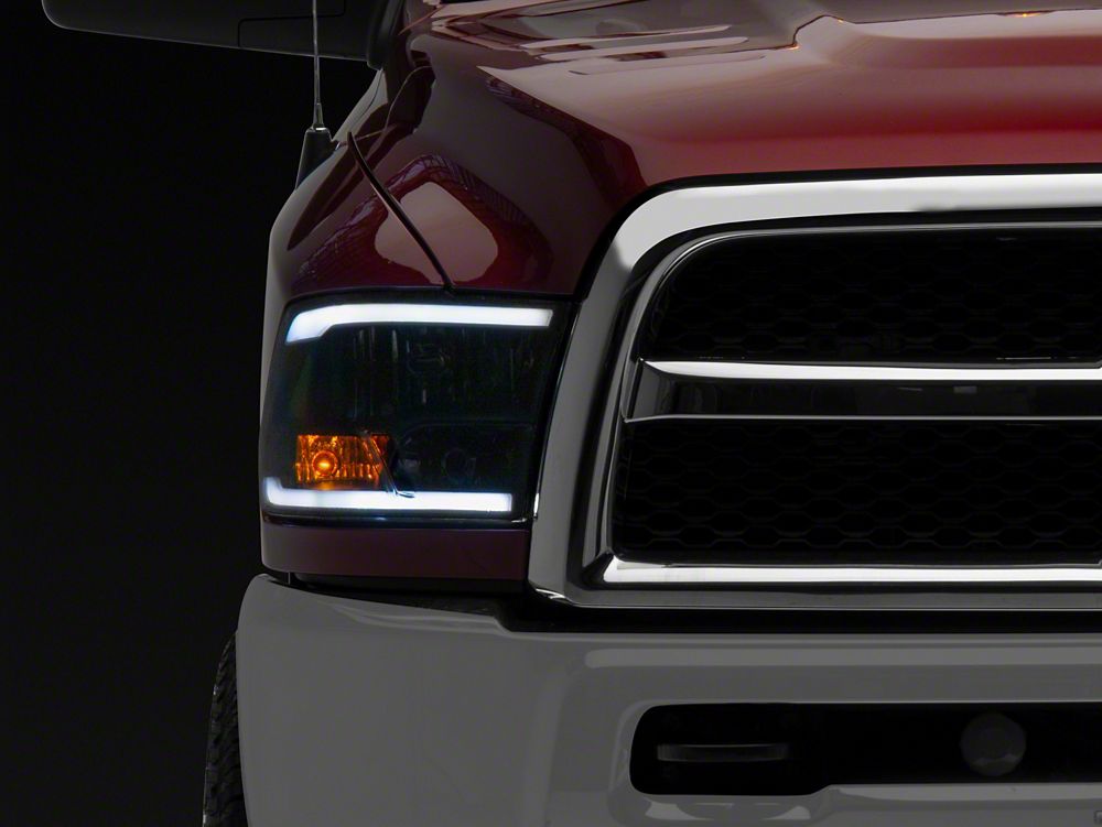 Raxiom Axial Series Headlights with Sequential LED Bar; Black Housing; Clear Lens (10-18 RAM 3500 w/ Factory Halogen Non-Projector Headlights)