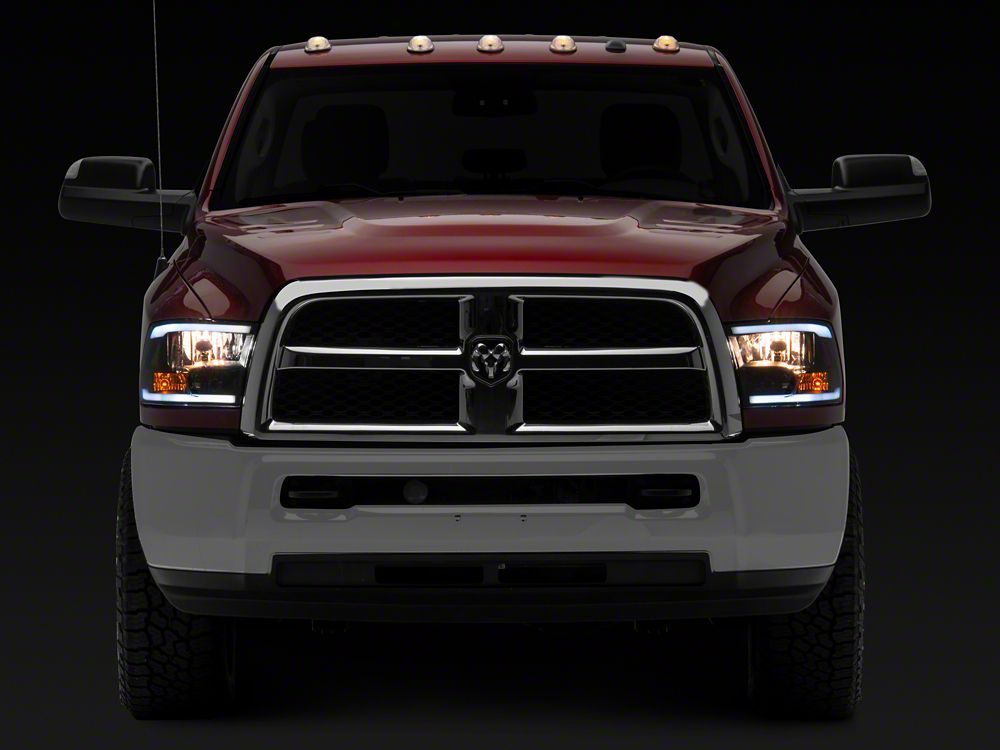 Raxiom Axial Series Headlights with Sequential LED Bar; Black Housing; Clear Lens (10-18 RAM 3500 w/ Factory Halogen Non-Projector Headlights)