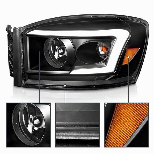 Raxiom Axial Series LED DRL Projector Headlights; Black Housing; Clear Lens (06-09 RAM 3500)
