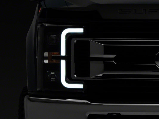 Raxiom Axial Series LED DRL Projector Headlights; Black Housing; Clear Lens (17-19 F-350 Super Duty w/ Factory Halogen Headlights)