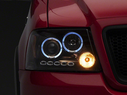Raxiom Dual LED Halo Projector Headlights; Black Housing; Clear Lens (04-08 F-150)