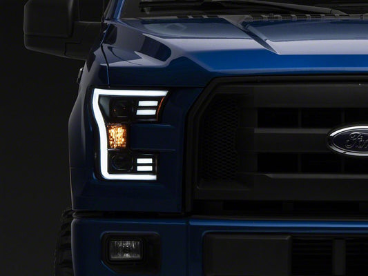 Raxiom G3 Projector Headlights with LED Accent; Black Housing; Clear Lens (15-17 F-150 w/ Factory Halogen Headlights)