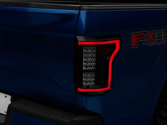Raxiom LED Tail Lights; Black Housing; Clear Lens (15-17 F-150 w/ Factory Halogen Non-BLIS Tail Lights)