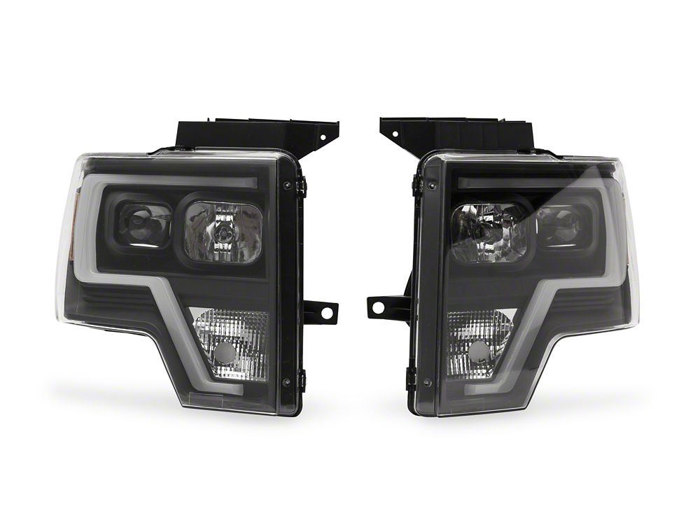 Raxiom Projector Headlights with LED Accent; Black Housing; Clear Lens (09-14 F-150 w/ Factory Halogen Headlights)