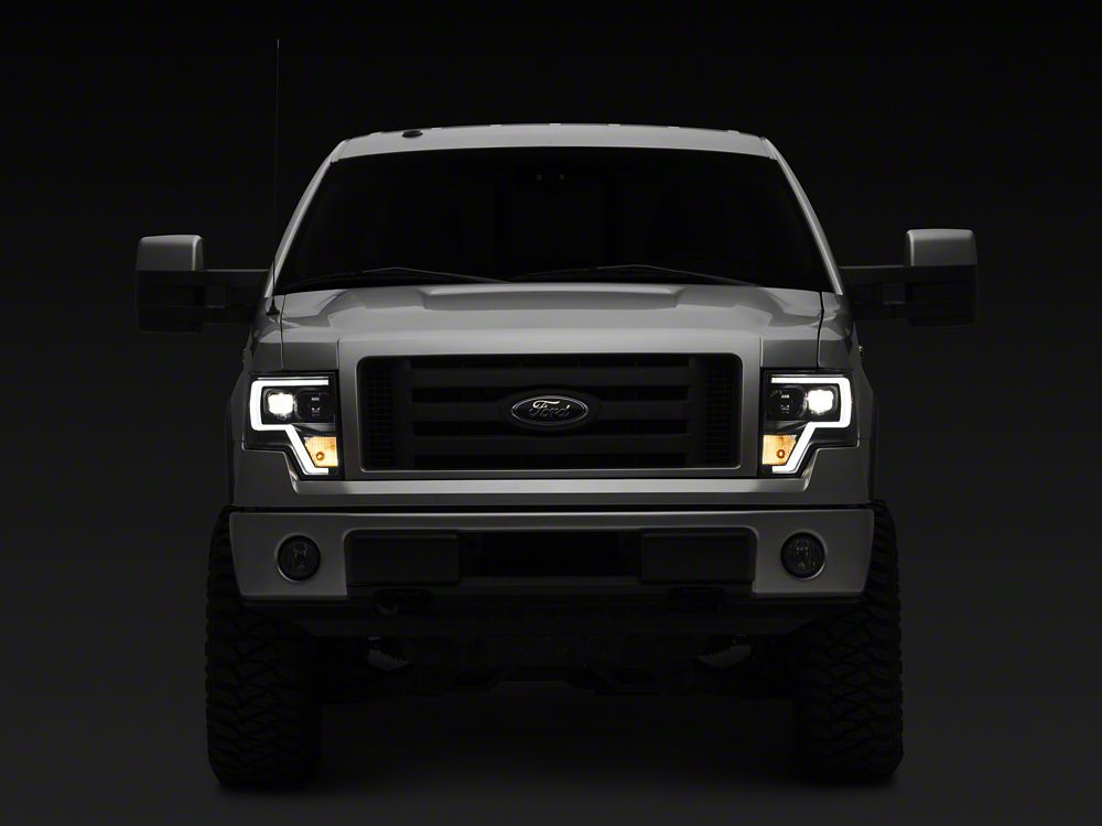Raxiom Projector Headlights with LED Accent; Black Housing; Clear Lens (09-14 F-150 w/ Factory Halogen Headlights)