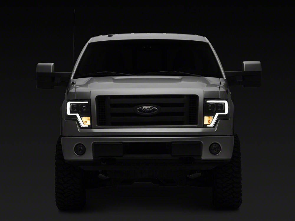 Raxiom Projector Headlights with LED Accent; Black Housing; Clear Lens (09-14 F-150 w/ Factory Halogen Headlights)