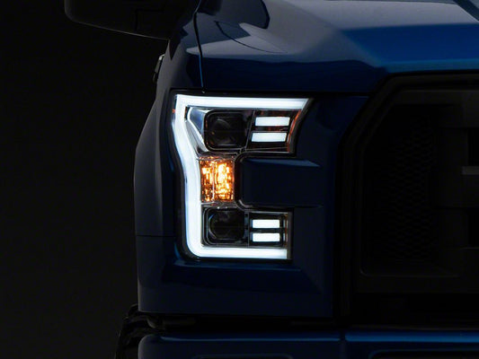 Raxiom Projector Headlights with LED Accent; Chrome Housing; Clear Lens (15-17 F-150 w/ Factory Halogen Headlights)