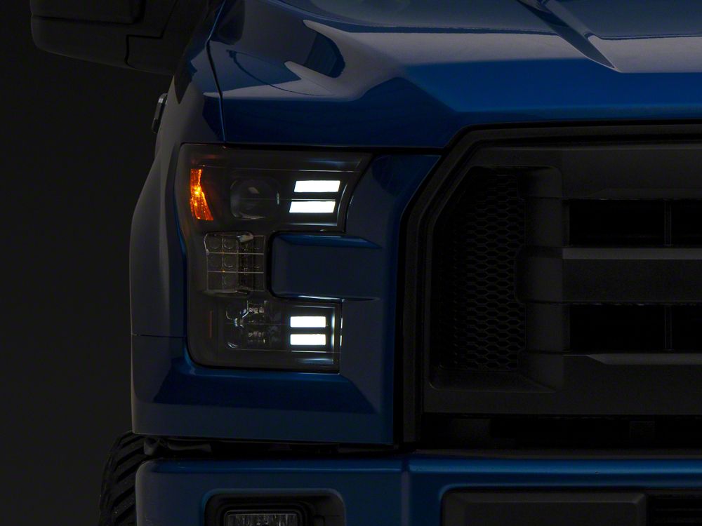 Raxiom LED Projector Headlights with Sequential Turn Signals; Black Housing; Clear Lens (15-17 F-150 w/ Factory Halogen Headlights)