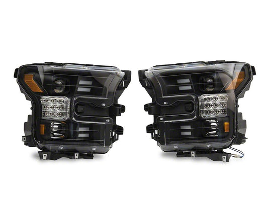 Raxiom LED Projector Headlights with Sequential Turn Signals; Black Housing; Clear Lens (15-17 F-150 w/ Factory Halogen Headlights)