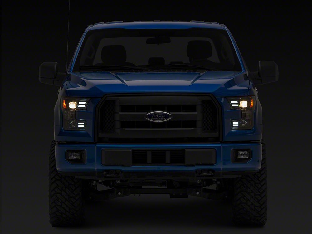 Raxiom LED Projector Headlights with Sequential Turn Signals; Black Housing; Clear Lens (15-17 F-150 w/ Factory Halogen Headlights)