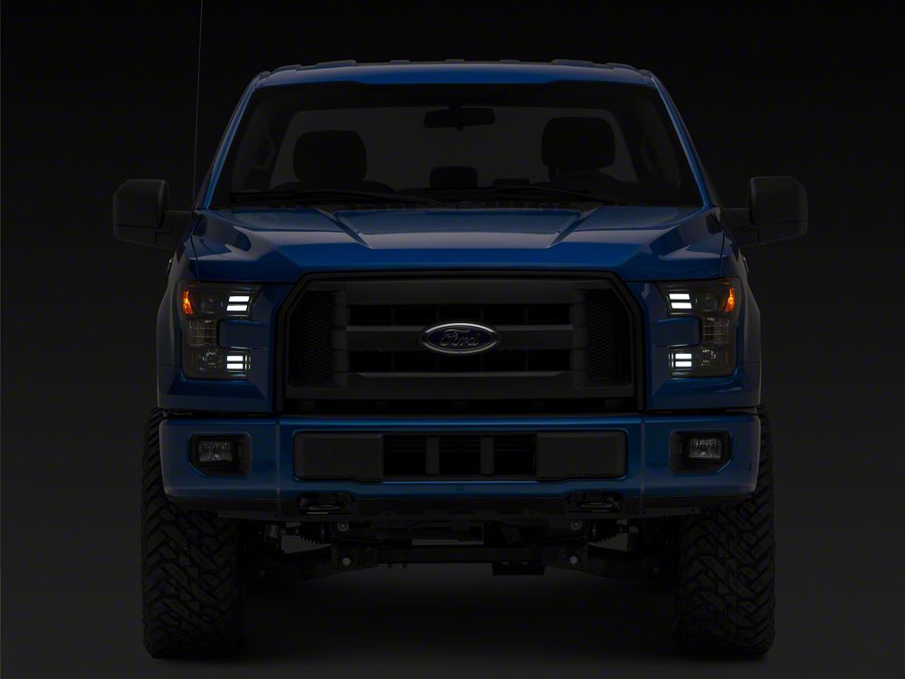Raxiom LED Projector Headlights with Sequential Turn Signals; Black Housing; Clear Lens (15-17 F-150 w/ Factory Halogen Headlights)