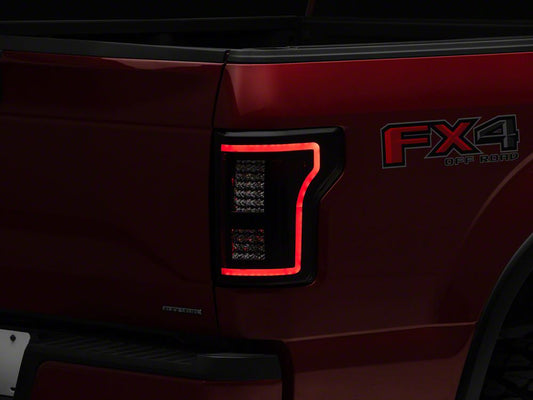Raxiom LED Tail Lights with Sequential Turn Signals; Black Housing; Smoked Lens (15-17 F-150 w/ Factory Halogen Non-BLIS Tail Lights)