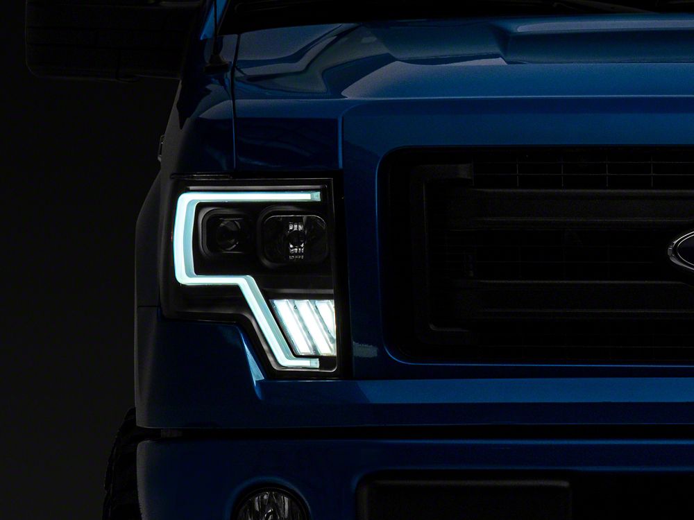 Raxiom Axial Series G4 Light Bar Switchback Projector Headlights; Black Housing; Clear Lens (09-14 F-150 w/ Factory Halogen Headlights)