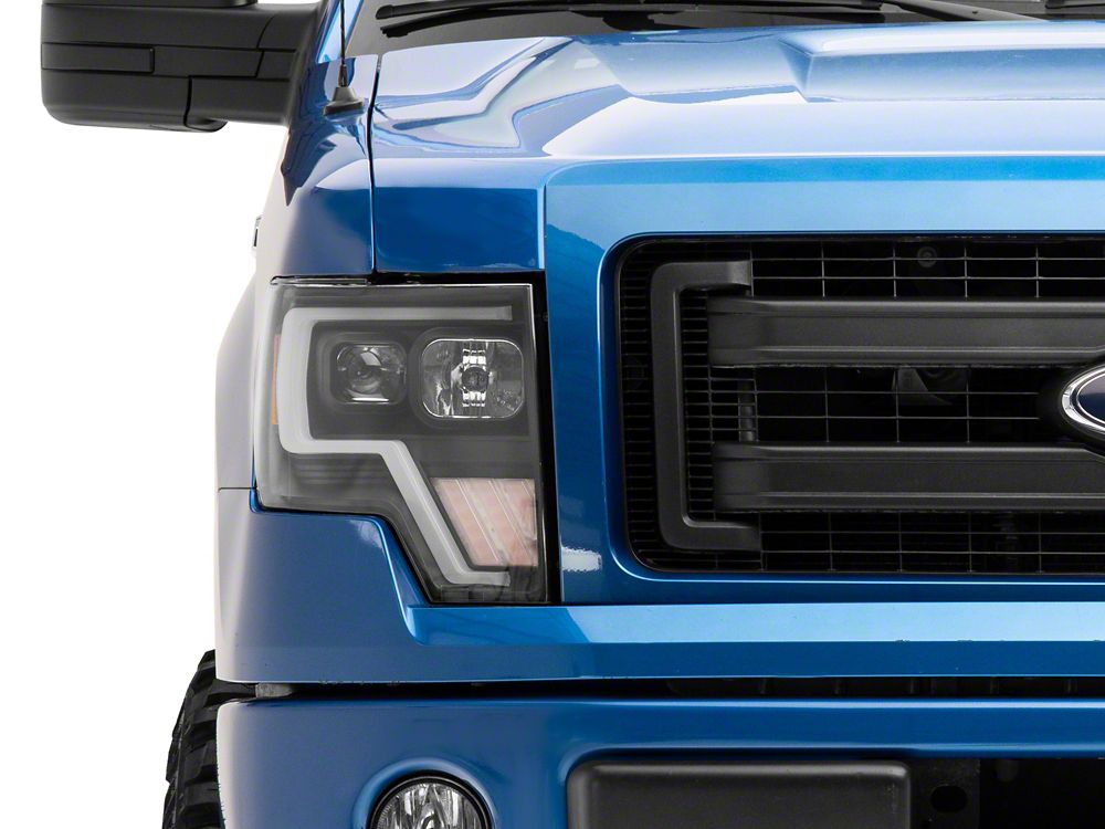 Raxiom Axial Series G4 Light Bar Switchback Projector Headlights; Black Housing; Clear Lens (09-14 F-150 w/ Factory Halogen Headlights)