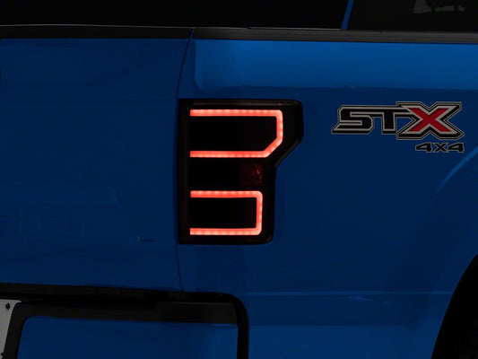 Raxiom Axial Series LED Tail Lights with Sequential Turn Signals; Black Housing; Clear Lens (18-20 F-150 w/ Factory Halogen Non-BLIS Tail Lights)