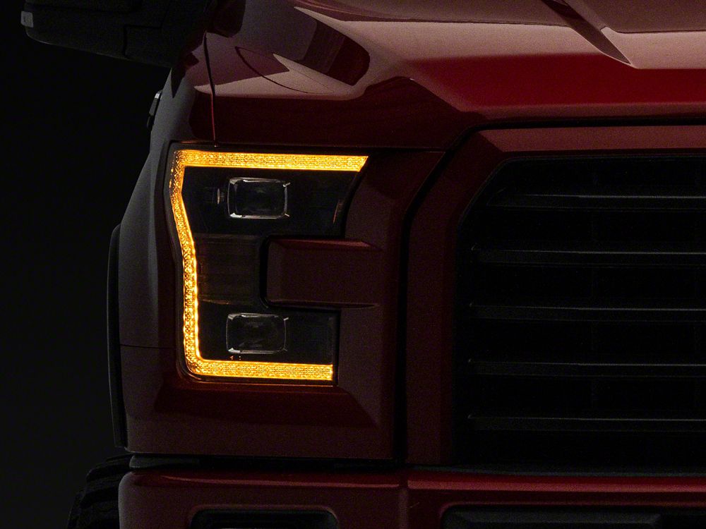 Raxiom LED Projector Headlights with LED Amber DRL; Black Housing; Clear Lens (15-17 F-150 w/ Factory Halogen Headlights)