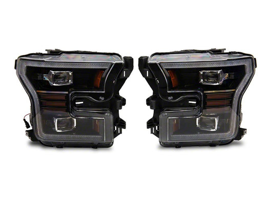 Raxiom LED Projector Headlights with LED Amber DRL; Black Housing; Clear Lens (15-17 F-150 w/ Factory Halogen Headlights)