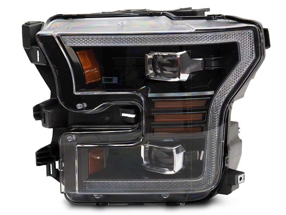 Raxiom LED Projector Headlights with LED Amber DRL; Black Housing; Clear Lens (15-17 F-150 w/ Factory Halogen Headlights)