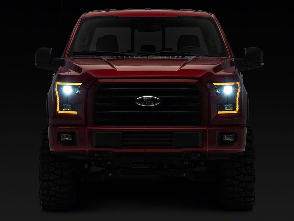 Raxiom LED Projector Headlights with LED Amber DRL; Black Housing; Clear Lens (15-17 F-150 w/ Factory Halogen Headlights)