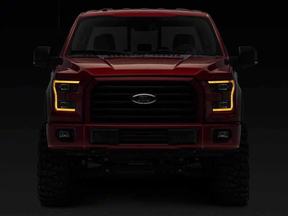 Raxiom LED Projector Headlights with LED Amber DRL; Black Housing; Clear Lens (15-17 F-150 w/ Factory Halogen Headlights)