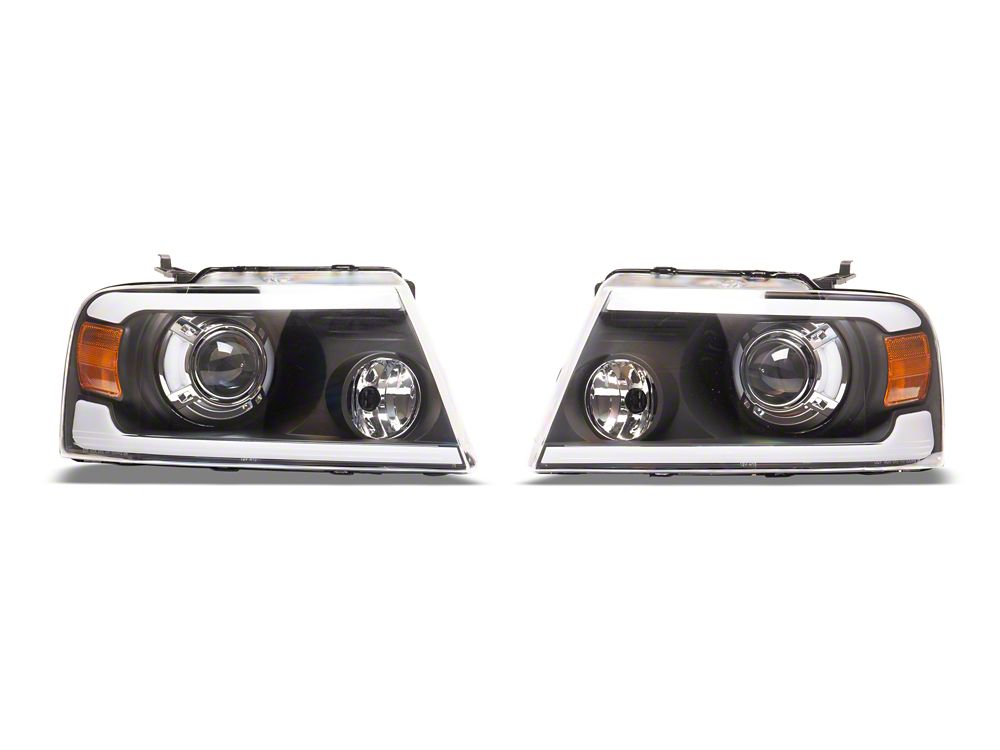Raxiom Axial Series Projector Headlights with LED Bar; Black Housing; Clear Lens (04-08 F-150)