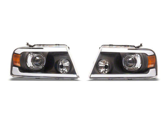 Raxiom Axial Series Projector Headlights with LED Bar; Black Housing; Clear Lens (04-08 F-150)