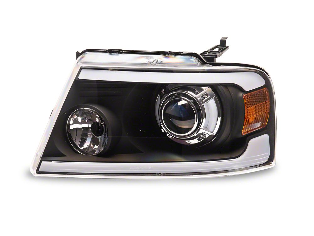 Raxiom Axial Series Projector Headlights with LED Bar; Black Housing; Clear Lens (04-08 F-150)