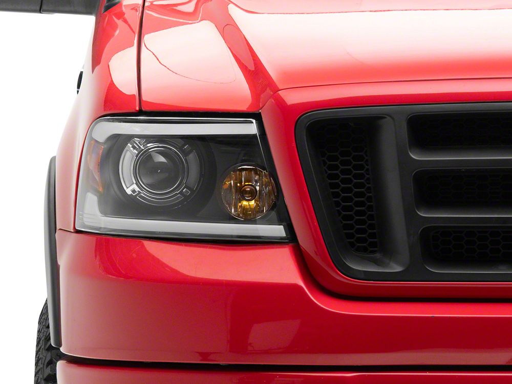 Raxiom Axial Series Projector Headlights with LED Bar; Black Housing; Clear Lens (04-08 F-150)