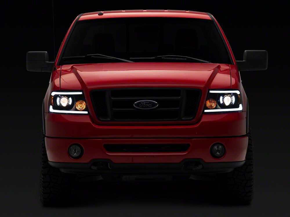 Raxiom Axial Series Projector Headlights with LED Bar; Black Housing; Clear Lens (04-08 F-150)