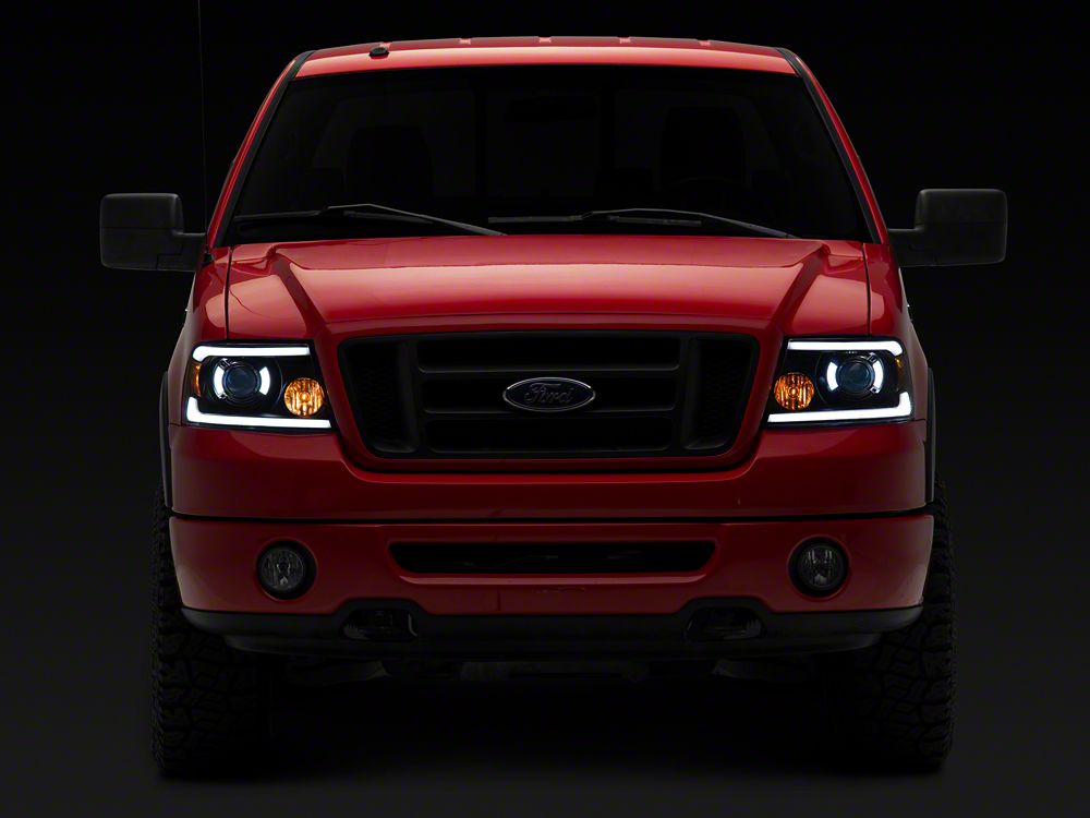 Raxiom Axial Series Projector Headlights with LED Bar; Black Housing; Clear Lens (04-08 F-150)