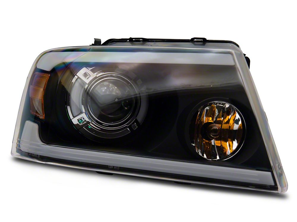 Raxiom Axial Series Projector Headlights with Sequential LED Bar; Black Housing; Clear Lens (04-08 F-150)