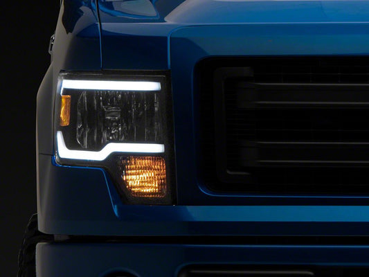 Raxiom Axial Series Headlights with LED Bar; Black Housing; Clear Lens (09-14 F-150 w/ Factory Halogen Headlights)