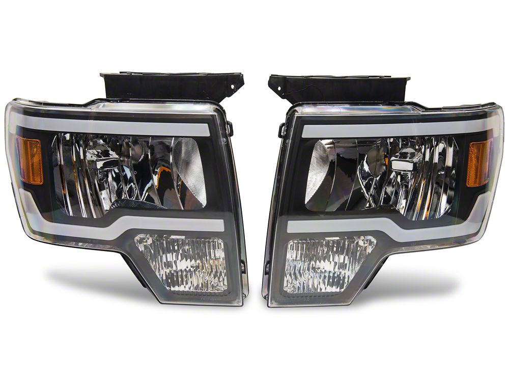 Raxiom Axial Series Headlights with LED Bar; Black Housing; Clear Lens (09-14 F-150 w/ Factory Halogen Headlights)