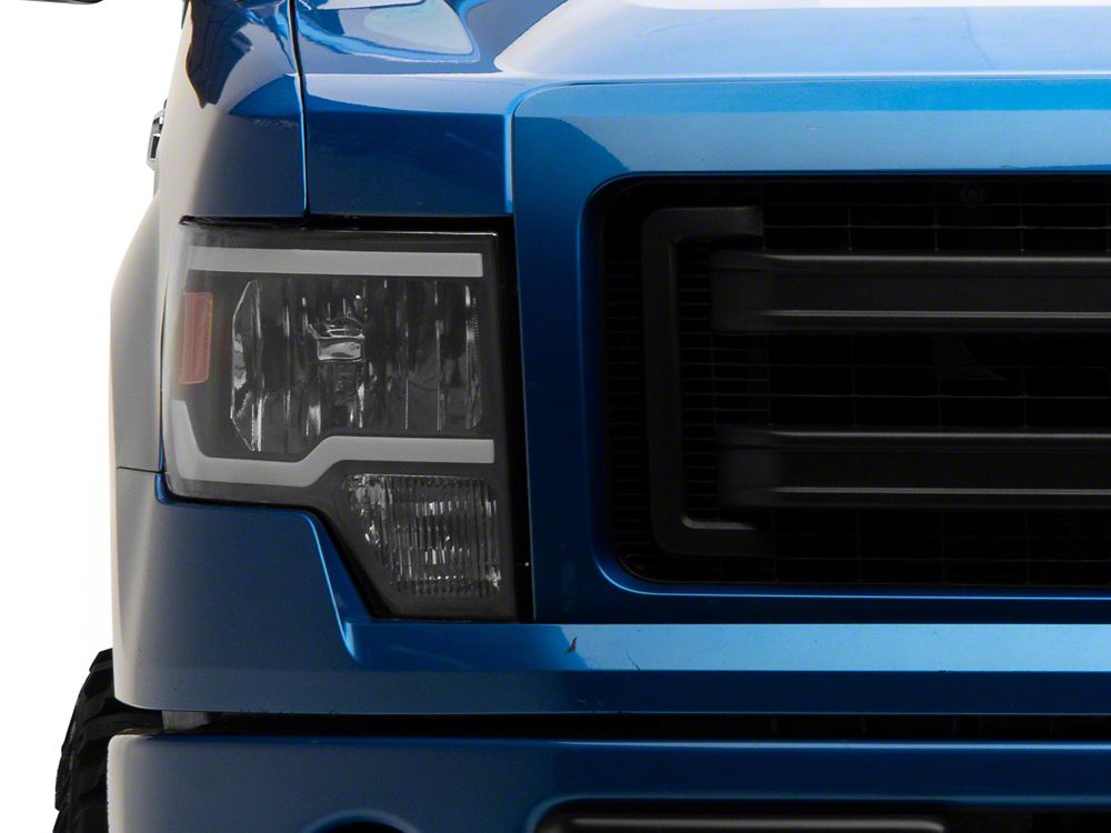Raxiom Axial Series Headlights with LED Bar; Black Housing; Clear Lens (09-14 F-150 w/ Factory Halogen Headlights)