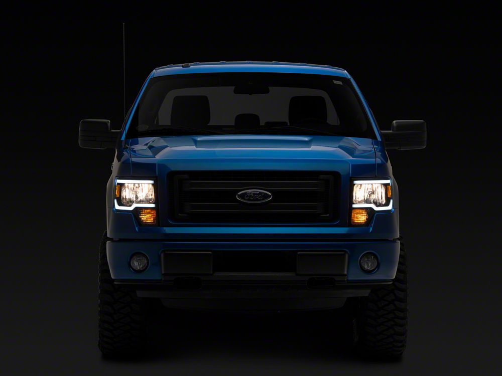 Raxiom Axial Series Headlights with LED Bar; Black Housing; Clear Lens (09-14 F-150 w/ Factory Halogen Headlights)