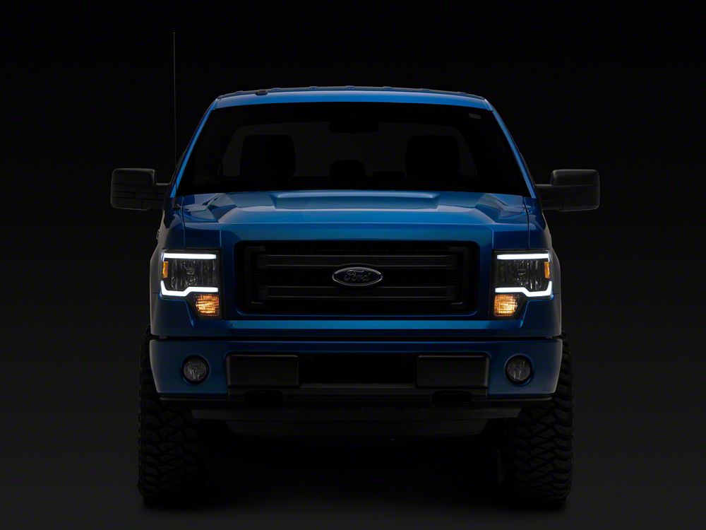 Raxiom Axial Series Headlights with LED Bar; Black Housing; Clear Lens (09-14 F-150 w/ Factory Halogen Headlights)