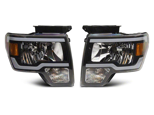 Raxiom Axial Series Headlights with Sequential LED Bar; Black Housing; Clear Lens (09-14 F-150 w/ Factory Halogen Headlights)