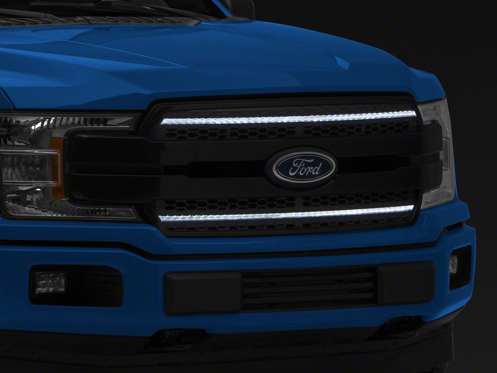 Raxiom CXR Series LED Upper Replacement Grille with White DRL; Black (18-20 F-150, Excluding Raptor)