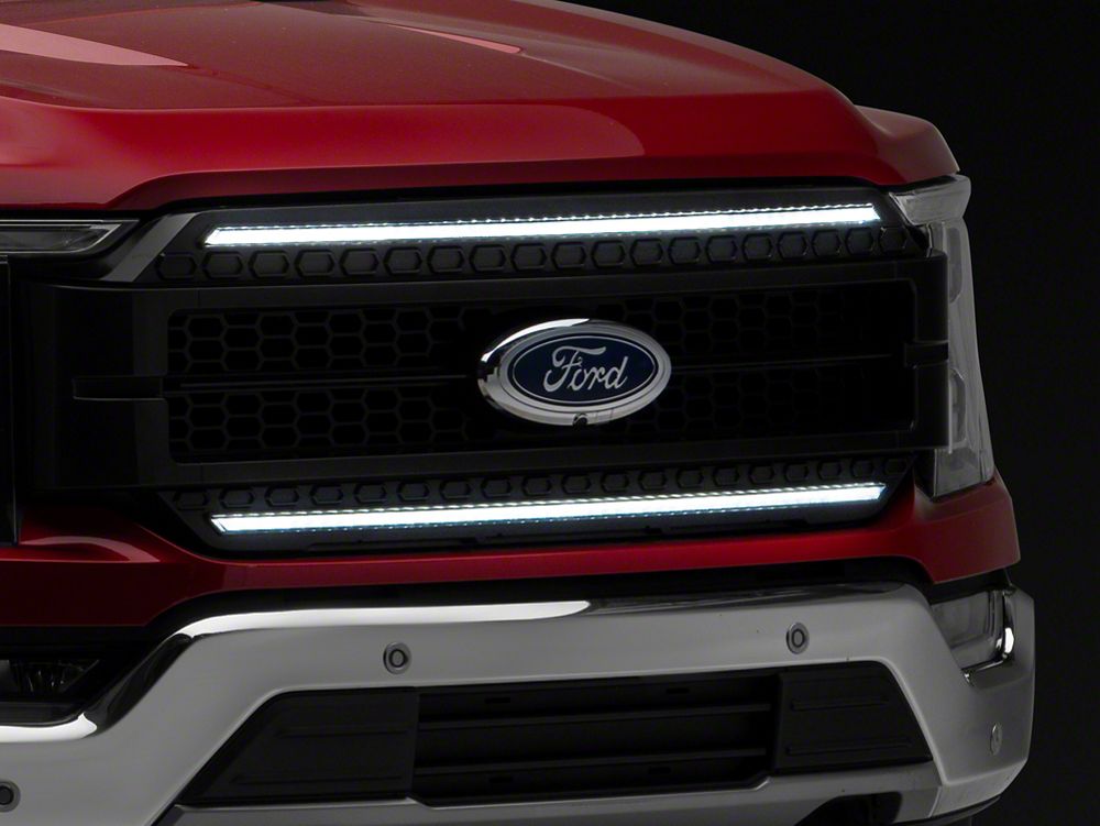 Raxiom CXR Series LED Upper Replacement Grille with White DRL; Black (21-23 F-150, Excluding Raptor)