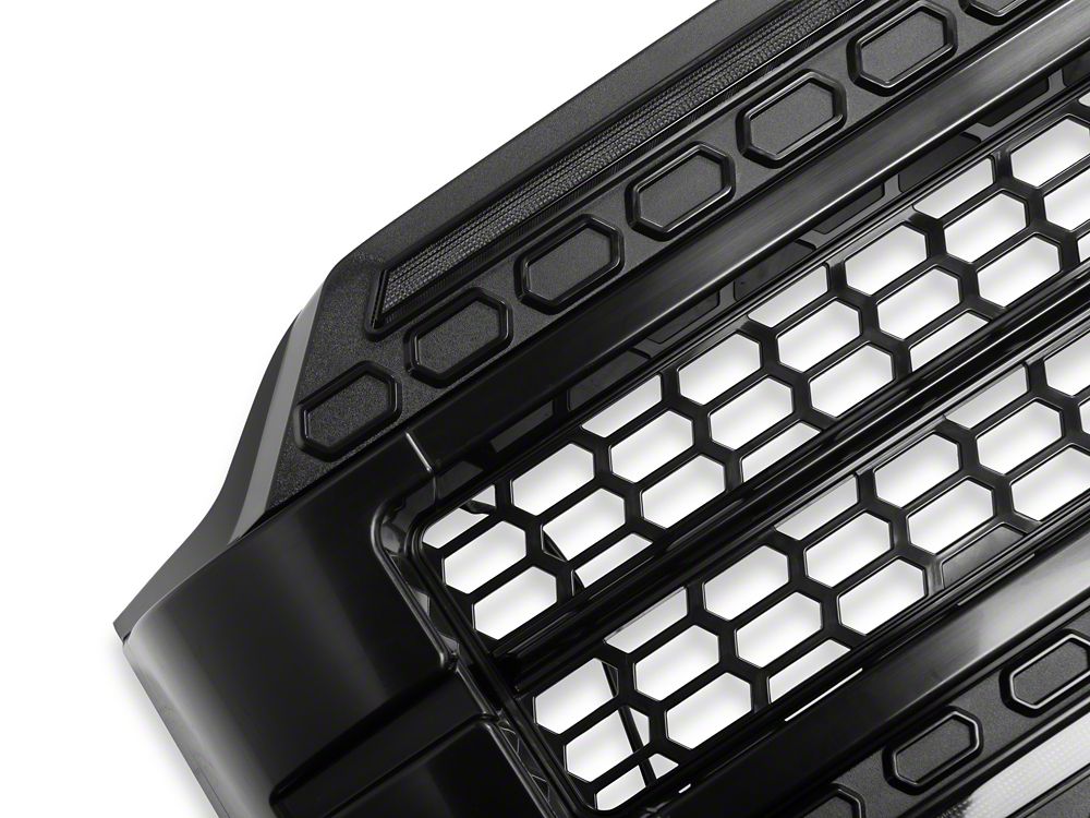 Raxiom CXR Series LED Upper Replacement Grille with White DRL; Black (21-23 F-150, Excluding Raptor)