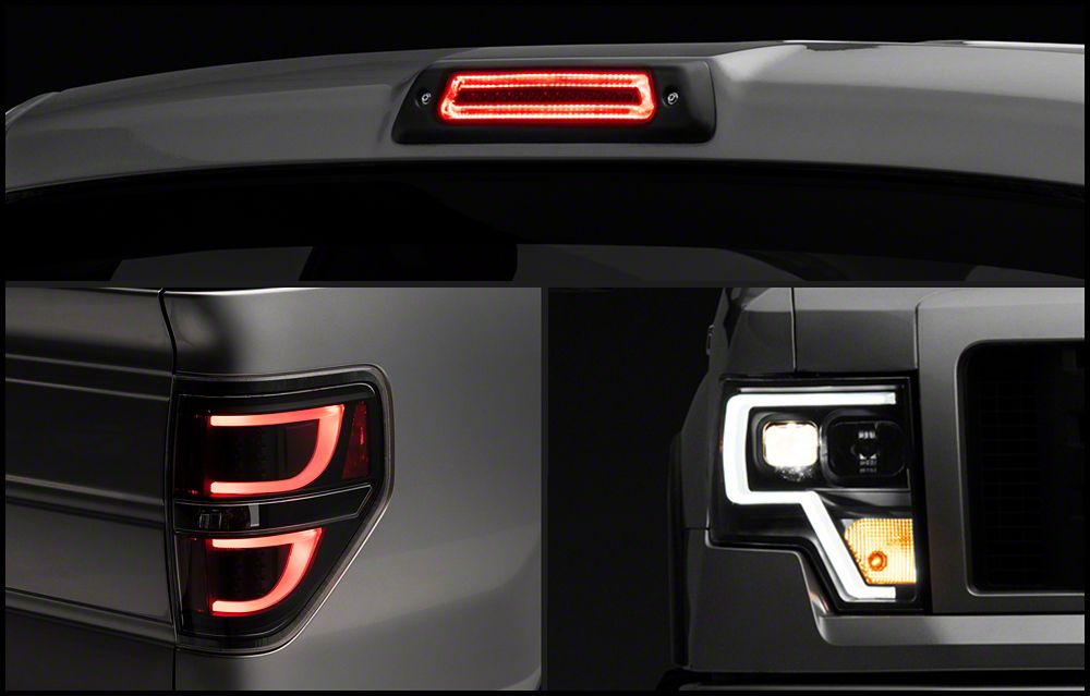Raxiom Projector Headlights with LED Accent, G2 LED Tail Lights and Axial Series Smoked LED Third Brake Light; Black Housing; Clear Lens (09-14 F-150 Styleside w/ Factory Halogen Headlights, Excluding Raptor)
