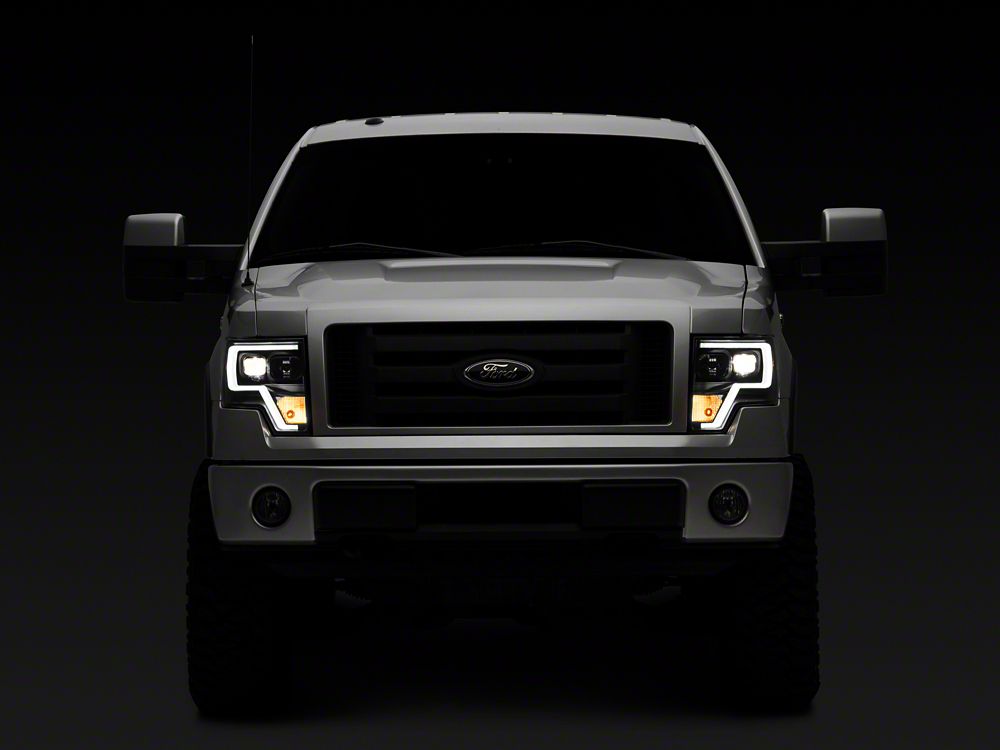 Raxiom Projector Headlights with LED Accent, G2 LED Tail Lights and Axial Series Smoked LED Third Brake Light; Black Housing; Clear Lens (09-14 F-150 Styleside w/ Factory Halogen Headlights, Excluding Raptor)