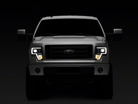 Raxiom Projector Headlights with LED Accent, G2 LED Tail Lights and Axial Series Smoked LED Third Brake Light; Black Housing; Clear Lens (09-14 F-150 Styleside w/ Factory Halogen Headlights, Excluding Raptor)
